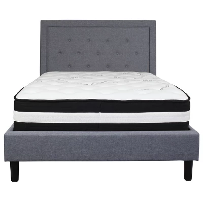 Flash Furniture Roxbury Full Size Tufted Upholstered Platform Bed In Light Gray Fabric With Pocket Spring Mattress 3 Flash Furniture Roxbury Full Size Tufted Upholstered Platform Bed In Light Gray Fabric With Pocket Spring Mattress - Image 3