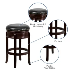 Flash Furniture 29'' High Backless Wood Barstool With Carved Apron And LeatherSoftSoft Swivel Seat 12 Flash Furniture 29'' High Backless Wood Barstool With Carved Apron And LeatherSoftSoft Swivel Seat -Furniture GUEST c336c51e 5222 4979 9afb da8ecbe276f6