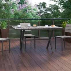 Flash Furniture Finch Commercial Grade X-Frame Outdoor Dining Table 59" X 35.5" With Faux Teak Poly Slats And Metal Frame -Furniture GUEST c3cdbd4e 42bf 411c 88d8 0988ec31d93a