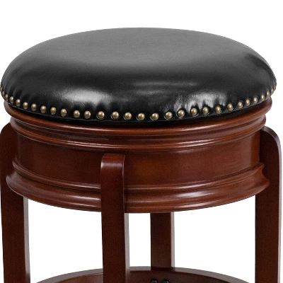 Flash Furniture 24'' High Backless Wood Counter Height Stool With Carved Apron And LeatherSoftSoft Swivel Seat 4 Flash Furniture 24'' High Backless Wood Counter Height Stool With Carved Apron And LeatherSoftSoft Swivel Seat - Image 4