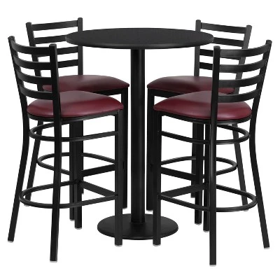 Flash Furniture 30'' Round Laminate Table Set With Round Base And 4 Ladder Back Metal Barstools 7 Flash Furniture 30'' Round Laminate Table Set With Round Base And 4 Ladder Back Metal Barstools - Image 7