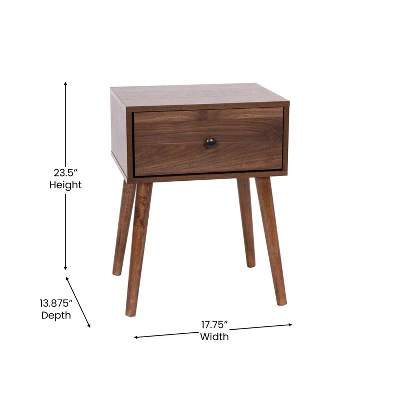 Flash Furniture Hatfield Mid-Century Modern One Drawer Wood Nightstand, Side Accent Or End Table With Soft Close Storage Drawer, Dark Walnut 4 Flash Furniture Hatfield Mid-Century Modern One Drawer Wood Nightstand, Side Accent Or End Table With Soft Close Storage Drawer, Dark Walnut - Image 4