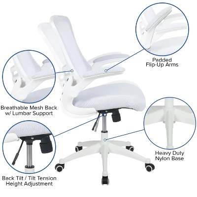Flash Furniture Mid-Back White Mesh Swivel Ergonomic Task Office Chair With White Frame And Flip-Up Arms 4 Flash Furniture Mid-Back White Mesh Swivel Ergonomic Task Office Chair With White Frame And Flip-Up Arms - Image 4