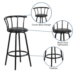 Flash Furniture Crown Back Black Metal Barstool With Black Vinyl Swivel Seat -Furniture GUEST c61eabf8 bc1c 4046 87bd 1b5b2452e529