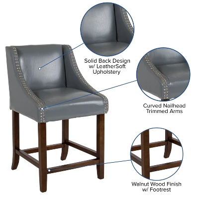 Flash Furniture Carmel Series 24" High Transitional Wood Counter Height Stool With Accent Nail Trim 2 Flash Furniture Carmel Series 24" High Transitional Wood Counter Height Stool With Accent Nail Trim - Image 2