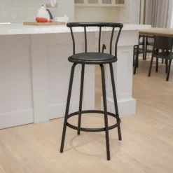 Flash Furniture Crown Back Black Metal Barstool With Black Vinyl Swivel Seat -Furniture GUEST c646cab9 e602 4291 9387 4bae2b59c906