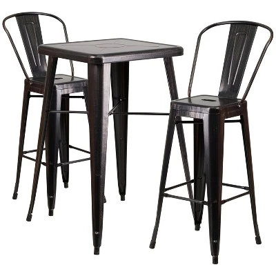 Flash Furniture Commercial Grade 23.75" Square Metal Indoor-Outdoor Bar Table Set With 2 Stools With Backs 15 Flash Furniture Commercial Grade 23.75" Square Metal Indoor-Outdoor Bar Table Set With 2 Stools With Backs - Image 15