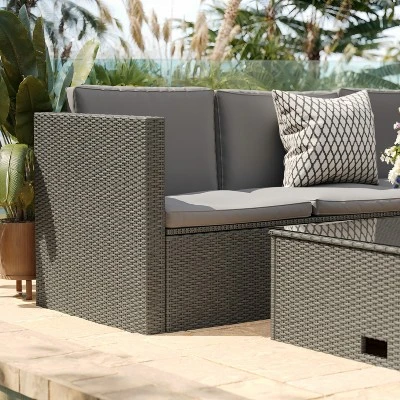 Flash Furniture Roan Indoor/Outdoor L-Shaped Sectional With Coffee Table In Wicker PE Rattan With Cushions 5 Flash Furniture Roan Indoor/Outdoor L-Shaped Sectional With Coffee Table In Wicker PE Rattan With Cushions - Image 5