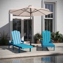 Flash Furniture Sonora Set Of 2 Commercial Grade Adjustable Adirondack Loungers With Cupholder, All-Weather Indoor/Outdoor Recycled HDPE Lounge Chair