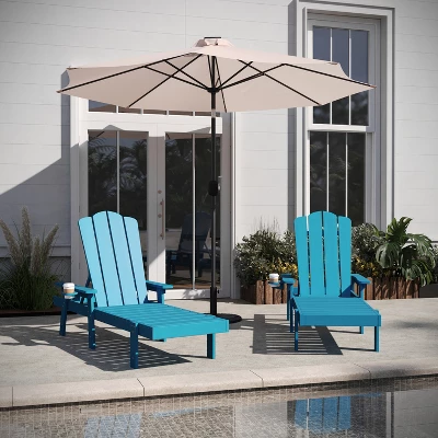 Flash Furniture Sonora Set Of 2 Commercial Grade Adjustable Adirondack Loungers With Cupholder, All-Weather Indoor/Outdoor Recycled HDPE Lounge Chair 1 Flash Furniture Sonora Set Of 2 Commercial Grade Adjustable Adirondack Loungers With Cupholder, All-Weather Indoor/Outdoor Recycled HDPE Lounge Chair