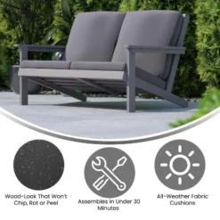 Flash Furniture Charlestown All-Weather Poly Resin Wood Adirondack Style Deep Seat Patio Loveseat With Cushions -Furniture GUEST ca026f7d 4ff8 4282 9b0f 1e1acfead336