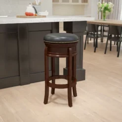 Flash Furniture 29'' High Backless Wood Barstool With Carved Apron And LeatherSoftSoft Swivel Seat 11 Flash Furniture 29'' High Backless Wood Barstool With Carved Apron And LeatherSoftSoft Swivel Seat -Furniture GUEST cb5df6a4 cb50 45f5 9d8b 7110d8a07e2e