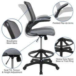 Flash Furniture Mid-Back Mesh Ergonomic Drafting Chair With Adjustable Foot Ring And Flip-Up Arms -Furniture GUEST cbe422bc 97f2 4db0 a701 f3ccddcfc312