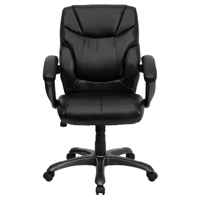 Overstuffed Swivel Task Chair Black Leather - Flash Furniture 3 Overstuffed Swivel Task Chair Black Leather - Flash Furniture - Image 3