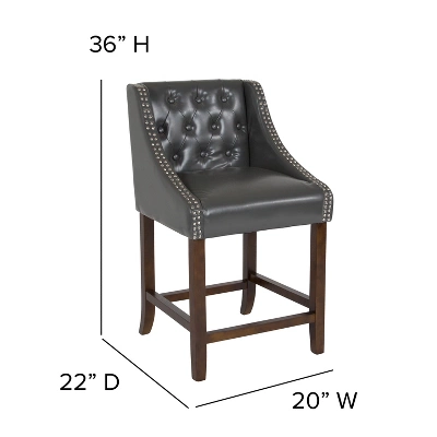 Flash Furniture Carmel Series 24" High Transitional Tufted Walnut Counter Height Stool With Accent Nail Trim 3 Flash Furniture Carmel Series 24" High Transitional Tufted Walnut Counter Height Stool With Accent Nail Trim - Image 3
