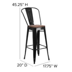 Flash Furniture 30" High Metal Barstool With Back And Wood Seat 18 Flash Furniture 30" High Metal Barstool With Back And Wood Seat -Furniture GUEST ce6da0fa 8ea7 42af a851 1f037b6406d4
