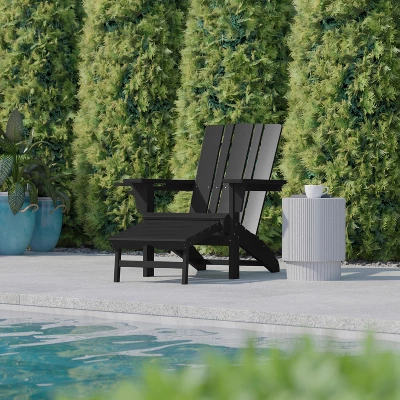 Flash Furniture Halifax HDPE Adirondack Chair With Cup Holder And Pull Out Ottoman, All-Weather HDPE Indoor/Outdoor Lounge Chair 3 Flash Furniture Halifax HDPE Adirondack Chair With Cup Holder And Pull Out Ottoman, All-Weather HDPE Indoor/Outdoor Lounge Chair - Image 3