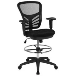 Flash Furniture Mid-Back Mesh Ergonomic Drafting Chair With Adjustable Chrome Foot Ring, Adjustable Arms -Furniture GUEST cf974d7d 9718 4cc3 8d15 4e9876c8afaa