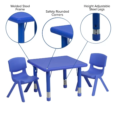 Flash Furniture 24" Square Plastic Height Adjustable Activity Table Set With 2 Chairs 2 Flash Furniture 24" Square Plastic Height Adjustable Activity Table Set With 2 Chairs - Image 2