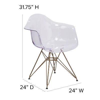 Flash Furniture Alonza Series Transparent Side Chair With Gold Base 3 Flash Furniture Alonza Series Transparent Side Chair With Gold Base - Image 3
