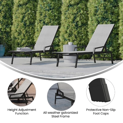 Flash Furniture Brazos Set Of 2 Adjustable Chaise Lounge Chairs With Arms, All-Weather Outdoor Five-Position Recliners 5 Flash Furniture Brazos Set Of 2 Adjustable Chaise Lounge Chairs With Arms, All-Weather Outdoor Five-Position Recliners - Image 5