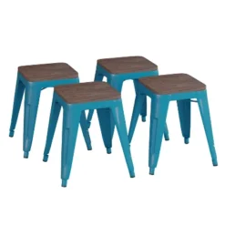 Flash Furniture 18" Backless Table Height Stool With Wooden Seat, Stackable Metal Indoor Dining Stool, Commercial Grade - Set Of 4 -Furniture GUEST d352350f 48a8 46ce a7ed b9abf0769bc9