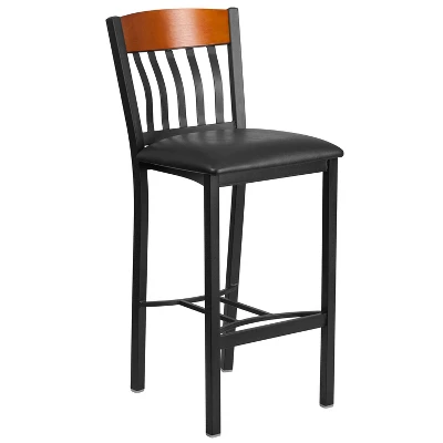 Flash Furniture Vertical Back Metal And Wood Restaurant Barstool With Vinyl Seat 5 Flash Furniture Vertical Back Metal And Wood Restaurant Barstool With Vinyl Seat - Image 5