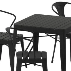 Flash Furniture All-Weather Resin Top Square Table & 4 Metal Chairs With Poly Resin Seats-Black -Furniture GUEST d5079169 7392 43f1 bb58 1f15b26fcb75