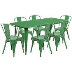 Flash Furniture Commercial Grade 31.5" X 63" Rectangular Metal Indoor-Outdoor Table Set With 6 Stack Chairs -Furniture GUEST d614debd 008a 4c12 9197 81a9eb7355bd