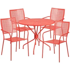 Flash Furniture Oia Commercial Grade 35.25" Round Indoor-Outdoor Steel Patio Table Set With 4 Square Back Chairs 8 Flash Furniture Oia Commercial Grade 35.25" Round Indoor-Outdoor Steel Patio Table Set With 4 Square Back Chairs -Furniture GUEST d6c81139 3a27 4a69 bd29 f0e733975acb