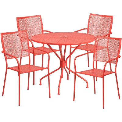 Flash Furniture Oia Commercial Grade 35.25" Round Indoor-Outdoor Steel Patio Table Set With 4 Square Back Chairs 4 Flash Furniture Oia Commercial Grade 35.25" Round Indoor-Outdoor Steel Patio Table Set With 4 Square Back Chairs - Image 4