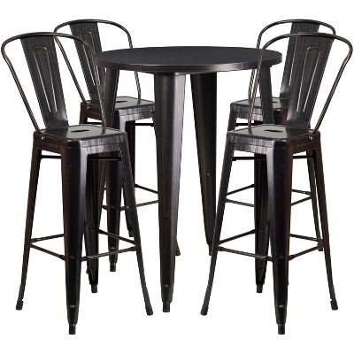 Flash Furniture Commercial Grade 30" Round Metal Indoor-Outdoor Bar Table Set With 4 Cafe Stools 4 Flash Furniture Commercial Grade 30" Round Metal Indoor-Outdoor Bar Table Set With 4 Cafe Stools - Image 4