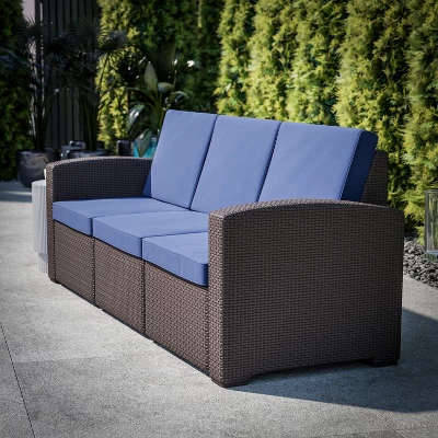 Flash Furniture Seneca Faux Rattan Sofa With All-Weather Cushions 2 Flash Furniture Seneca Faux Rattan Sofa With All-Weather Cushions - Image 2