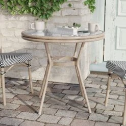 Flash Furniture Marseille Indoor/Outdoor Commercial Bistro 31.5" Table, Textilene, Glass Top, Bamboo Print Aluminum Frame