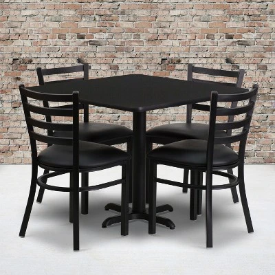 Flash Furniture 36'' Square Black Laminate Table Set With X-Base And 4 Ladder Back Metal Chairs - Black Vinyl Seat 1 Flash Furniture 36'' Square Black Laminate Table Set With X-Base And 4 Ladder Back Metal Chairs - Black Vinyl Seat