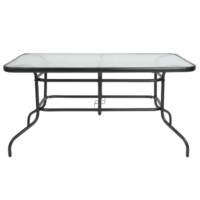 Flash Furniture 31.5" X 55" Rectangular Tempered Glass Metal Table With Umbrella Hole 8 Flash Furniture 31.5" X 55" Rectangular Tempered Glass Metal Table With Umbrella Hole - Image 8