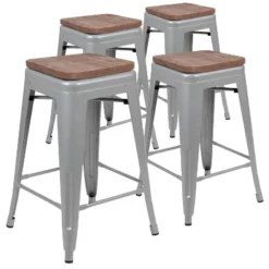 Flash Furniture 24" High Metal Counter-Height, Indoor Bar Stool With Wood Seat - Stackable Set Of 4 -Furniture GUEST dd41cd00 716a 4980 8689 46d627a0d3e8