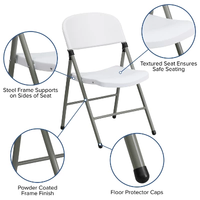 Flash Furniture HERCULES Series White Plastic Folding Chairs | Set Of 2 Lightweight Folding Chairs With Gray Frame 3 Flash Furniture HERCULES Series White Plastic Folding Chairs | Set Of 2 Lightweight Folding Chairs With Gray Frame - Image 3
