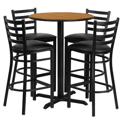 Flash Furniture 30'' Round Laminate Table Set With X-Base And 4 Ladder Back Metal Barstools 12 Flash Furniture 30'' Round Laminate Table Set With X-Base And 4 Ladder Back Metal Barstools - Image 12