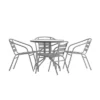Flash Furniture Lila 31.5'' Round Glass Metal Table With 4 Metal Aluminum Slat Stack Chairs