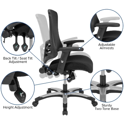 Flash Furniture High Back Black Mesh Multifunction Executive Swivel Ergonomic Office Chair With Molded Foam Seat And Adjustable Arms 2 Flash Furniture High Back Black Mesh Multifunction Executive Swivel Ergonomic Office Chair With Molded Foam Seat And Adjustable Arms - Image 2