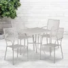 Flash Furniture Oia Commercial Grade 28" Square Indoor-Outdoor Steel Patio Table Set With 4 Square Back Chairs