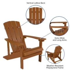 Flash Furniture Charlestown Set Of 2 All-Weather Poly Resin Wood Adirondack Chairs With Cushions For Deck, Porch, And Patio -Furniture GUEST df9c4455 0330 4a91 81f1 273e2693802a 3