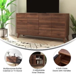 Flash Furniture 60" Buffet Cabinet With 4 Soft Close Doors And Adjustable Shelves - Dark Walnut 14 Flash Furniture 60" Buffet Cabinet With 4 Soft Close Doors And Adjustable Shelves - Dark Walnut -Furniture GUEST e026e3c5 f32b 421d 9791 fe5c0fbf8c00