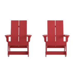 Flash Furniture Finn Modern Commercial Grade All-Weather 2-Slat Poly Resin Rocking Adirondack Chair With Rust Resistant Stainless Steel Hardware - Set Of 2 -Furniture GUEST e0dad936 da16 4454 9b25 a3e63b5a74e9