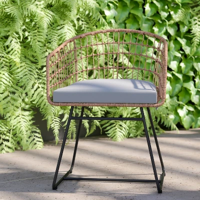 Flash Furniture Devon 3-Piece Patio Bistro Set, Indoor/Outdoor Rattan Rope Chairs, Acacia Wood Top Table & Seat Cushions 3 Flash Furniture Devon 3-Piece Patio Bistro Set, Indoor/Outdoor Rattan Rope Chairs, Acacia Wood Top Table & Seat Cushions - Image 3