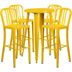Flash Furniture Commercial Grade 24" Round Metal Indoor-Outdoor Bar Table Set With 4 Vertical Slat Back Stools -Furniture GUEST e100ebcd d3f3 4cfc 8460 423efb8d7f61