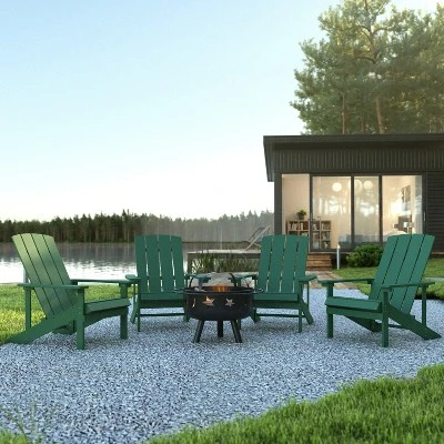 Flash Furniture 5 Piece Charlestown Poly Resin Wood Adirondack Chair Set With Fire Pit - Star And Moon Fire Pit With Mesh Cover 1 Flash Furniture 5 Piece Charlestown Poly Resin Wood Adirondack Chair Set With Fire Pit - Star And Moon Fire Pit With Mesh Cover
