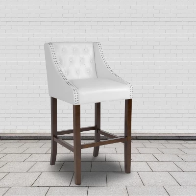 Flash Furniture Carmel Series 30" High Transitional Tufted Walnut Barstool With Accent Nail Trim 1 Flash Furniture Carmel Series 30" High Transitional Tufted Walnut Barstool With Accent Nail Trim