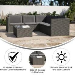 Flash Furniture Roan Indoor/Outdoor L-Shaped Sectional With Coffee Table In Wicker PE Rattan With Cushions 20 Flash Furniture Roan Indoor/Outdoor L-Shaped Sectional With Coffee Table In Wicker PE Rattan With Cushions -Furniture GUEST e20458b2 07dd 46e3 b368 e9e8f2048881
